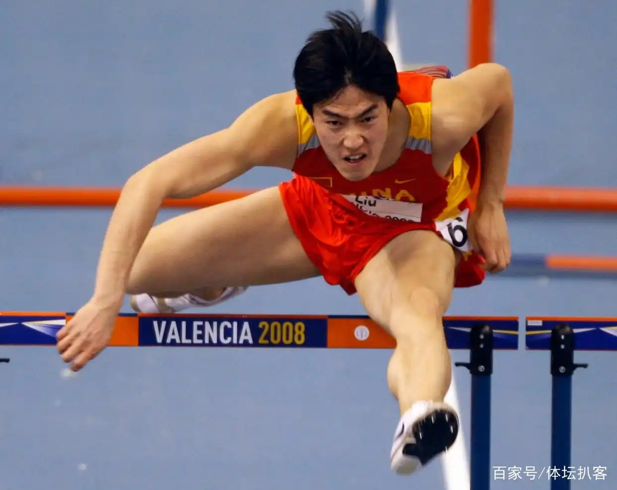 Liu Xiang competing in the 110m hurdles at the 2008 Beijing Olympics before his Achilles injury forced him to withdraw